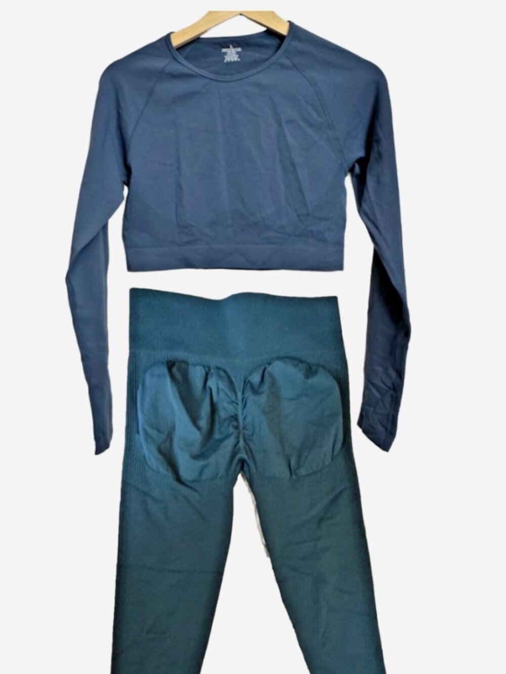 Cosmolle AirWear Long Sleeve High-Waist Legging Set Blue Size Large Workout Set